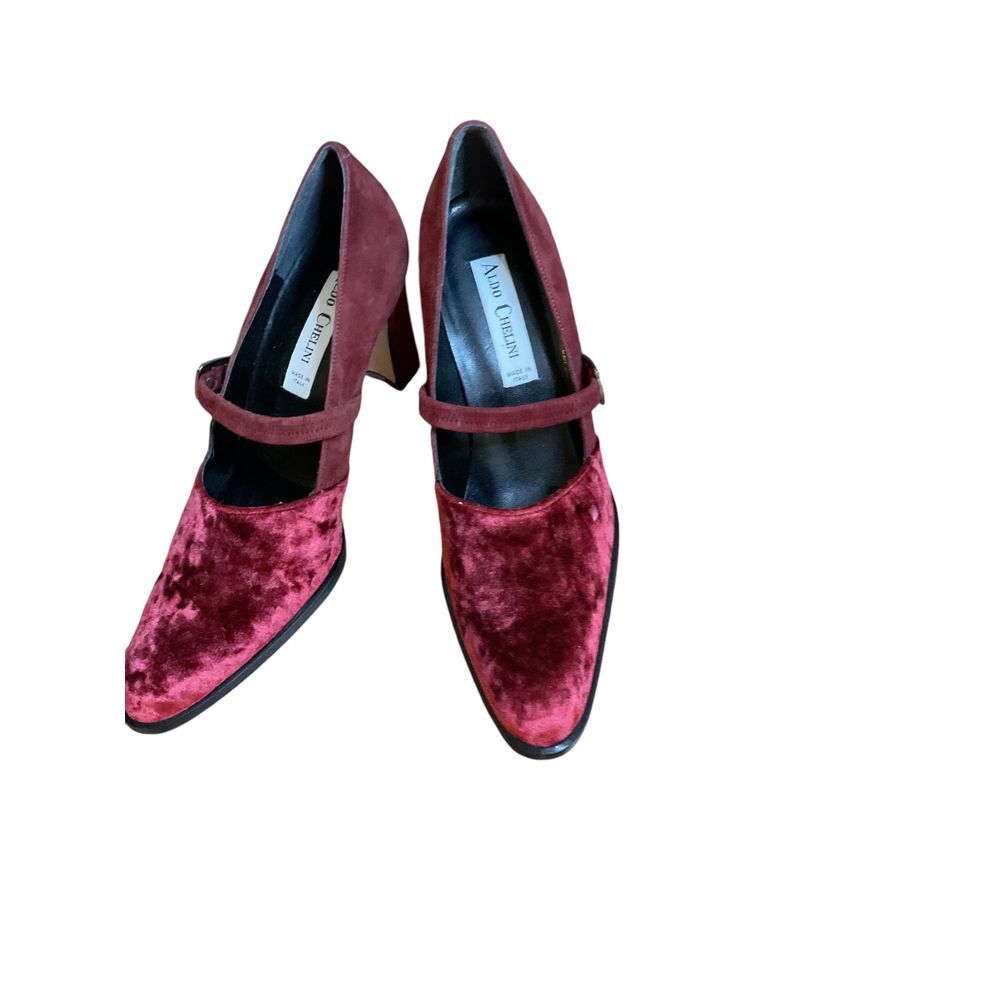 Aldo  Chelini Burgundy Velvet Mary Jane Pumps Elegant Shoes